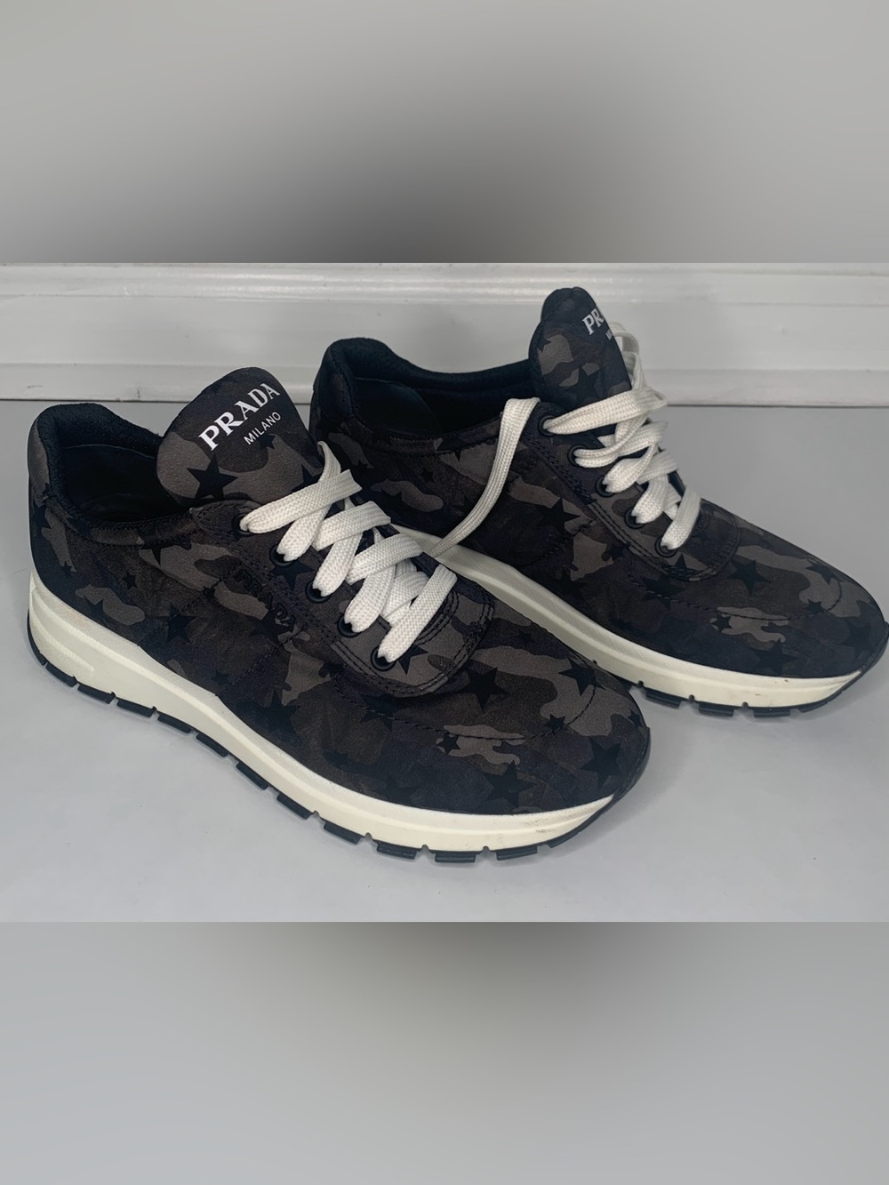 Prada Black & Dark Gray Star Camo Low-Top Sneakers